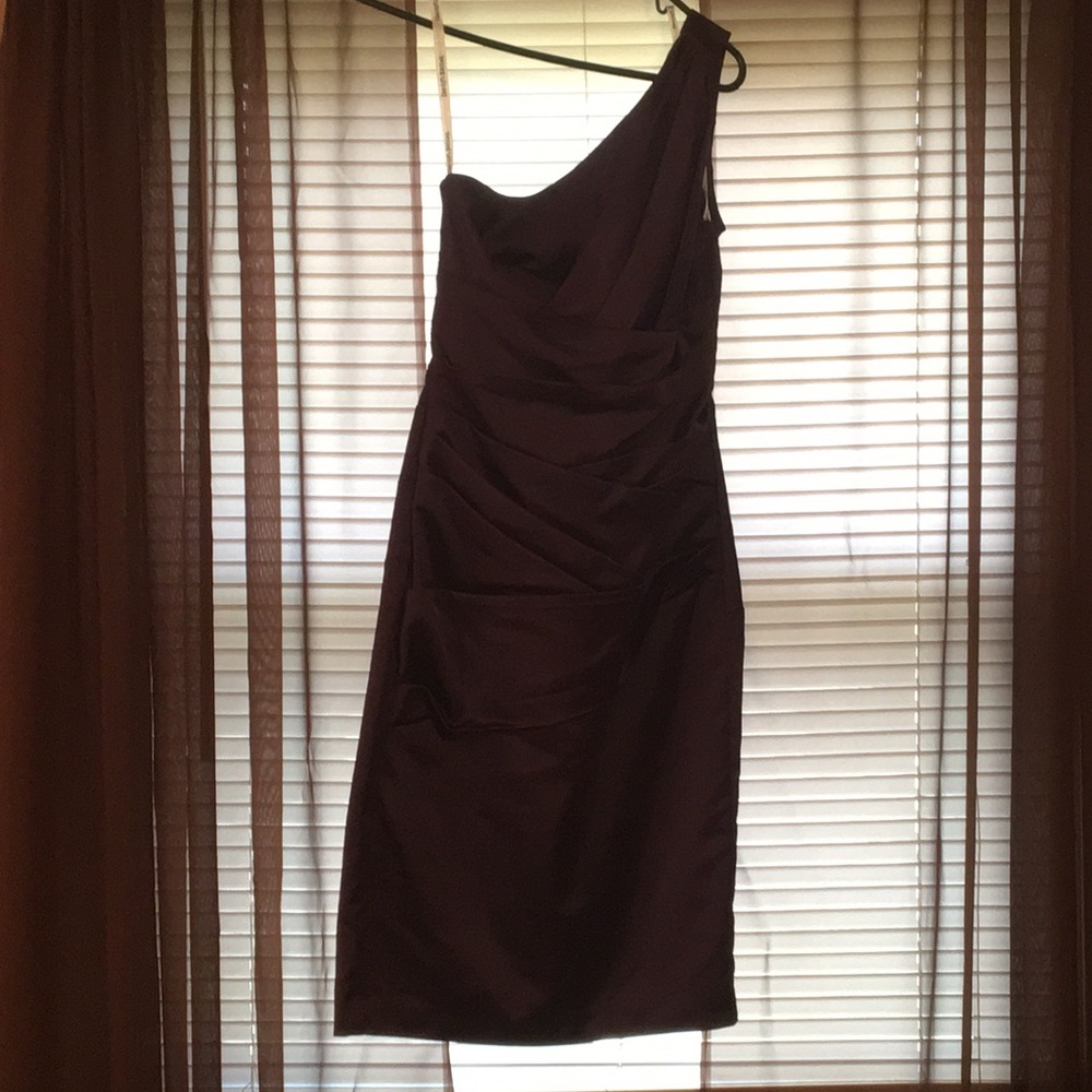 Purple David’s Bridal one strap bridesmaid dress